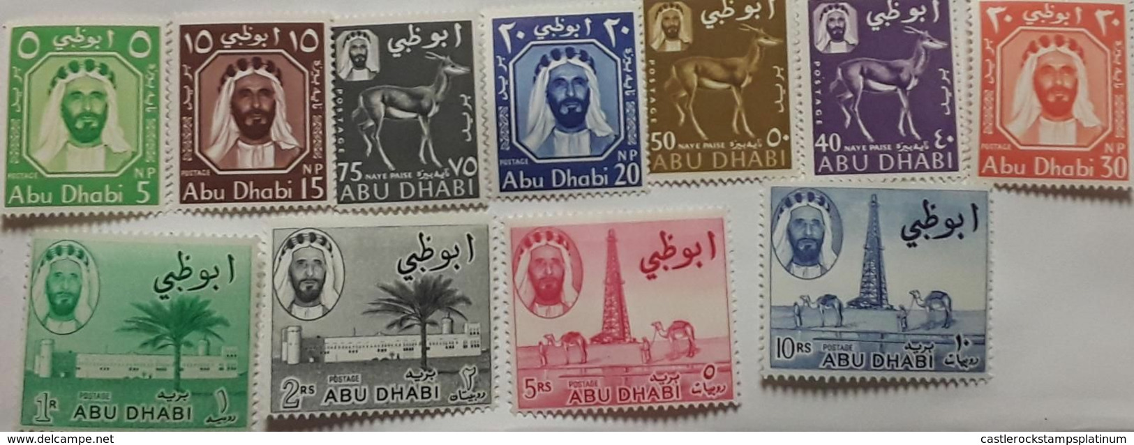 A) 1964, ARAB EMIRATES, SHEIK SHAKBUT BIN SULTAN RULER OF ABU DHABI, DEER, PALM TREES, INDUSTRY, 11 VALUES - Abu Dhabi