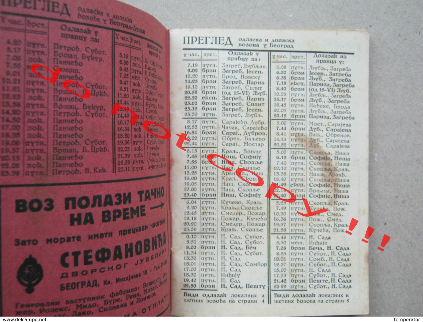 Kingdom Of Yugoslavia / Railway Timetable,train Schedules,buses,boats And Air Traffic With Pricelist And Map ( 1940 ) - Europe