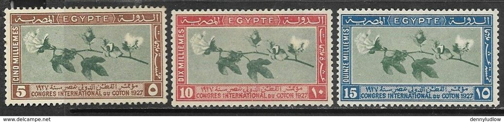 Egypt  1927    Sc#125-7   Cotton Set   MH    2016 Scott Value $8 - Neufs