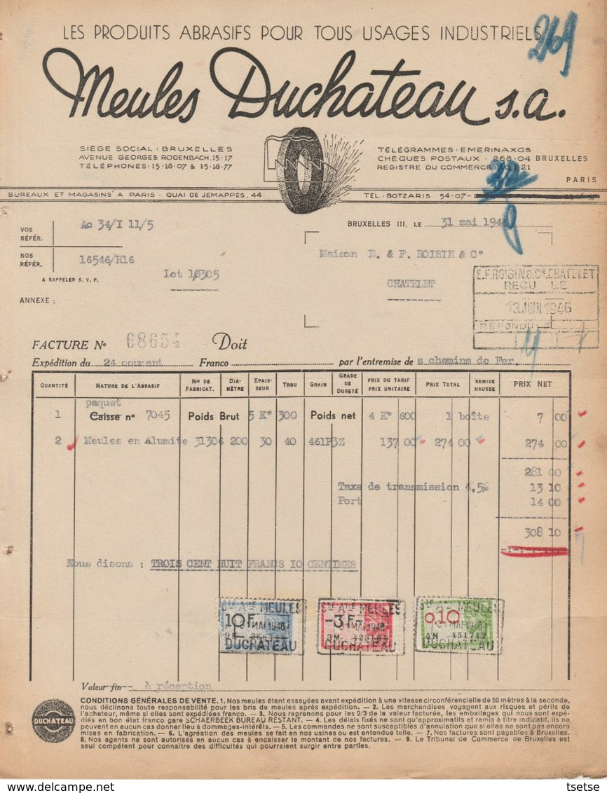 Facture - Meubles Duchateau S.A.  - Bruxelles - 1946 - Straßenhandel Und Kleingewerbe