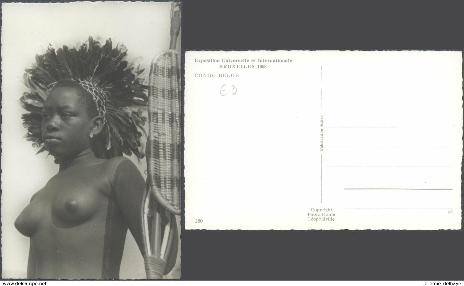 Carte Postale - Congo Belge : Jeune Femme Seins Nus (Exposition Bruxelles 1958) / Neuve. - Congo Belga