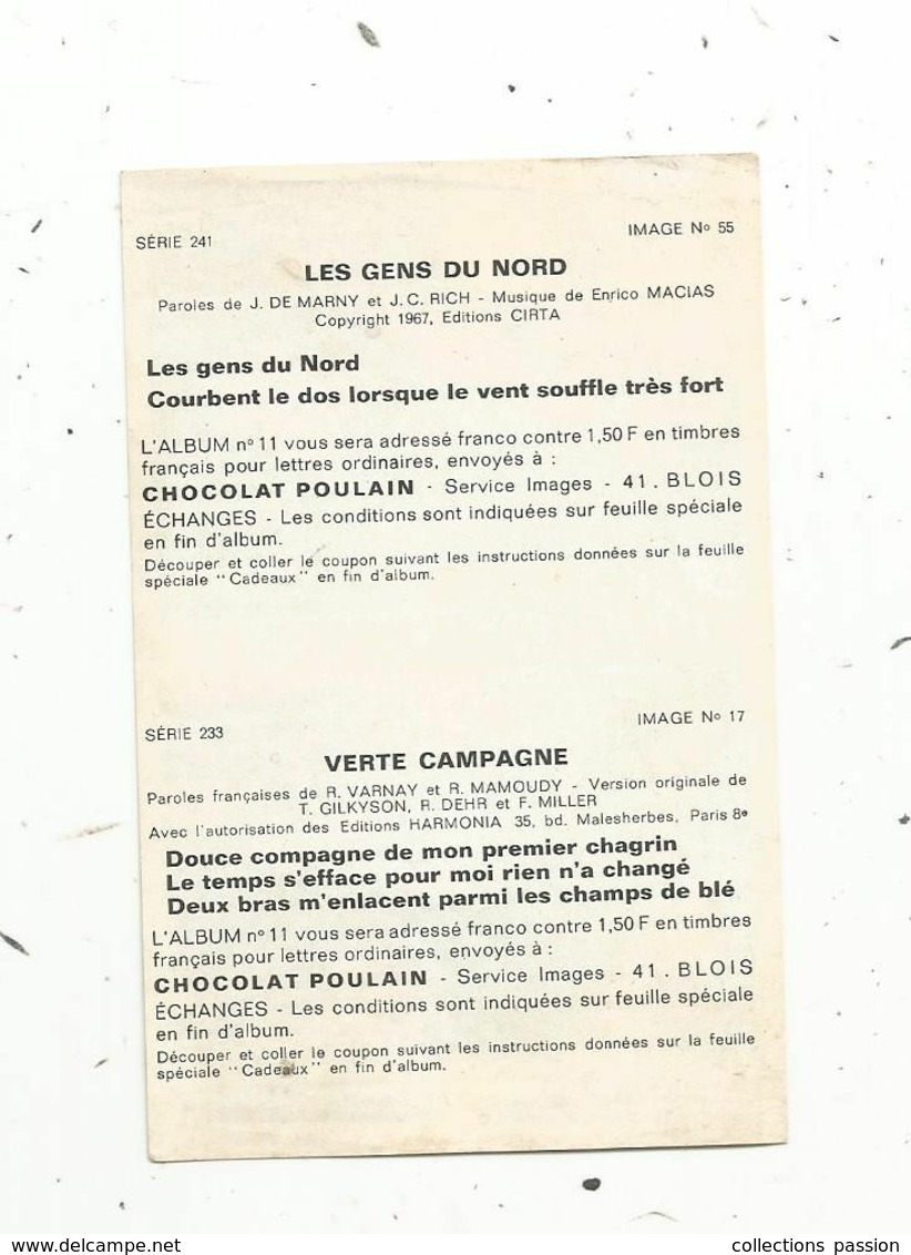 Chromo ,image Chocolat POULAIN, LES GENS DU NORD, VERTE CAMPAGNE ,2 Scans ,LOT DE 2 - Poulain