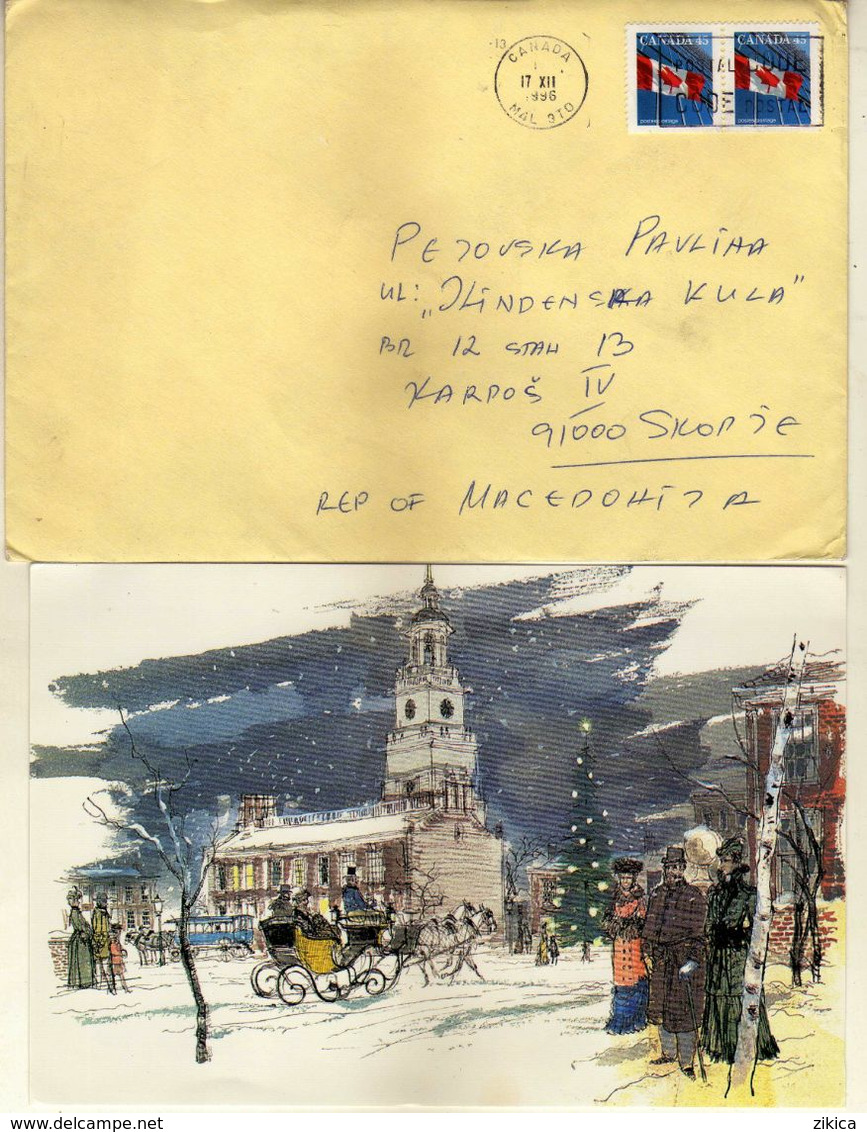 Letter And Double Postcard Canada Via Macedonia 1996 - Brieven En Documenten