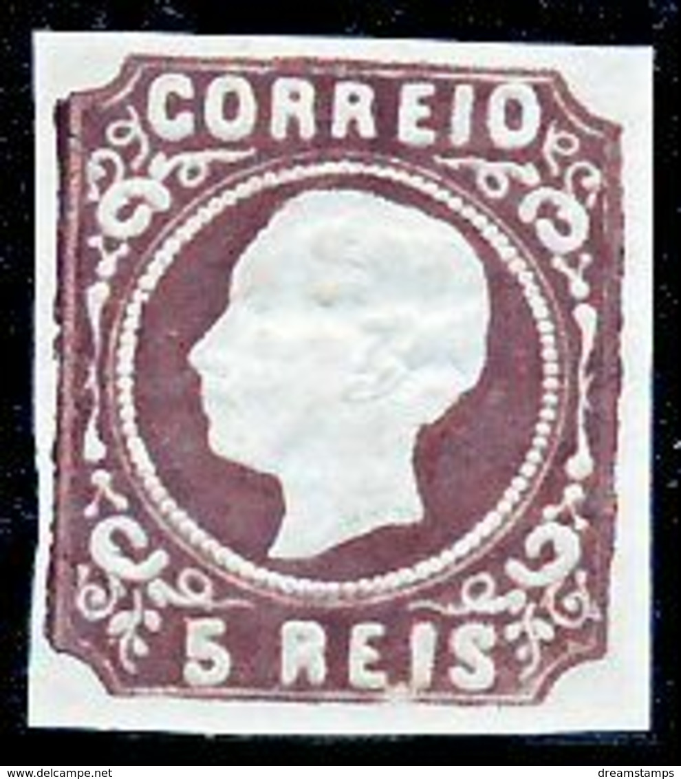 !										■■■■■ds■■ Portugal 1862 AF#14(*) King Luiz Imperforated 5 Réis DIE II (x7829) - Ongebruikt