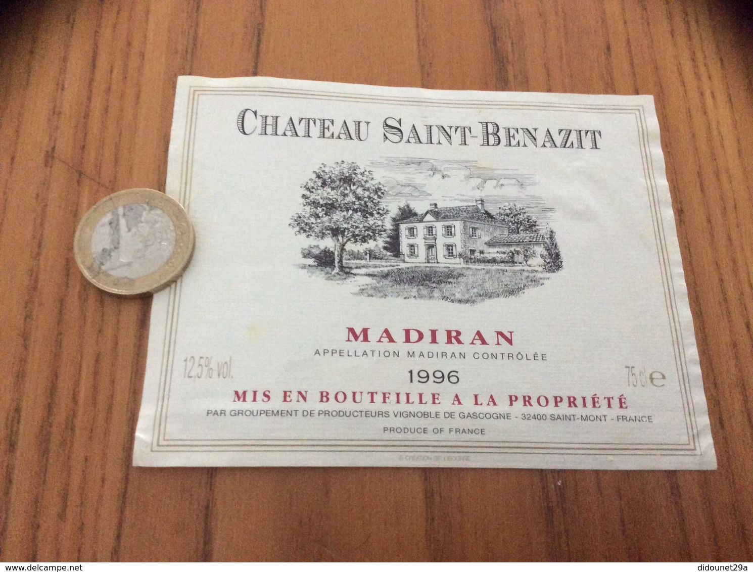 étiquette Vin 1996 «MADIRAN - CHATEAU SAINT-BENAZIT - Groupement De Producteurs Vignoble De Gascogne - SAINT-MONT (32) » - Madiran