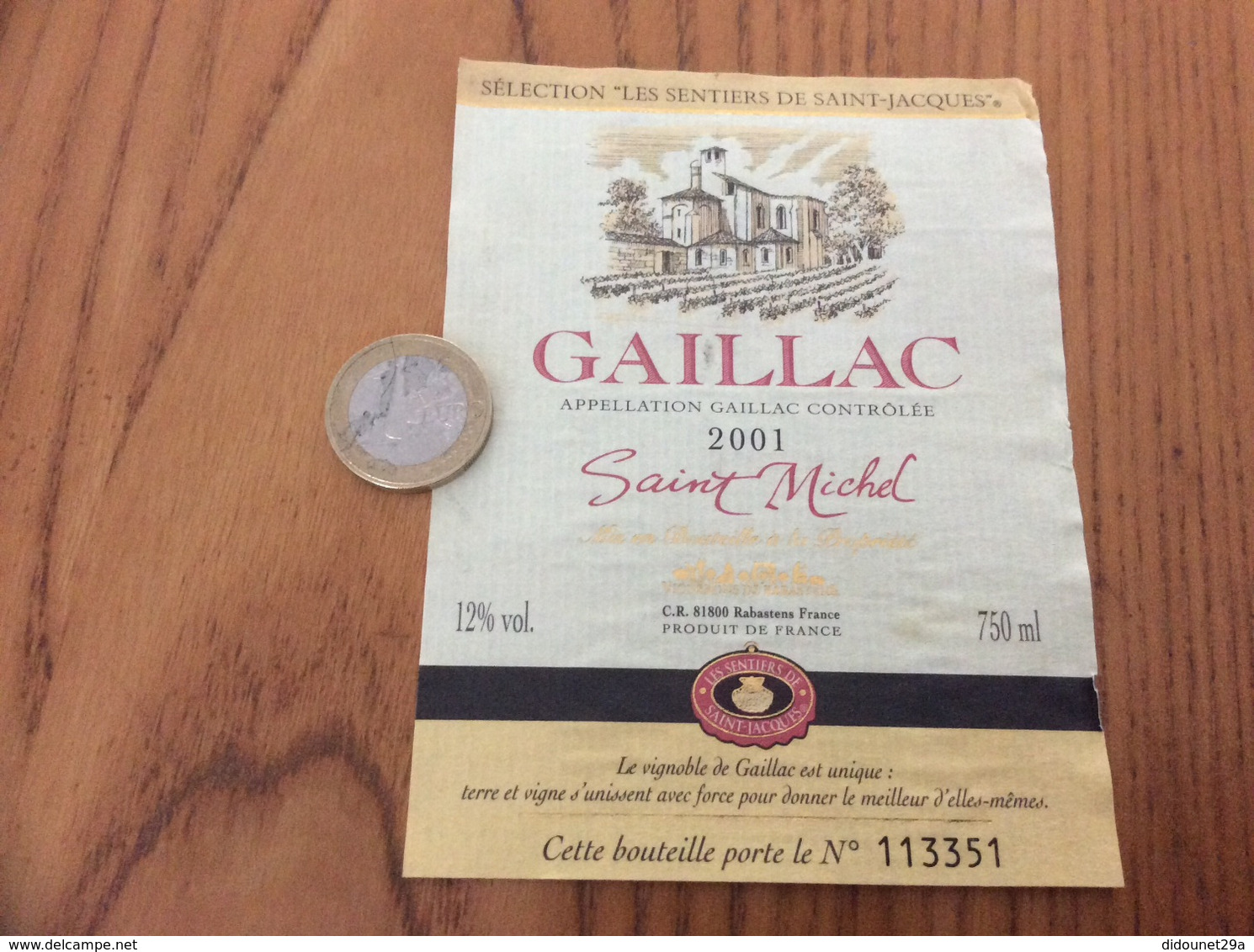 Etiquette De Vin 2001 Numéroté «GAILLAC - Saint Michel - VIGNERONS DE RABASTENS (81)» - Gaillac