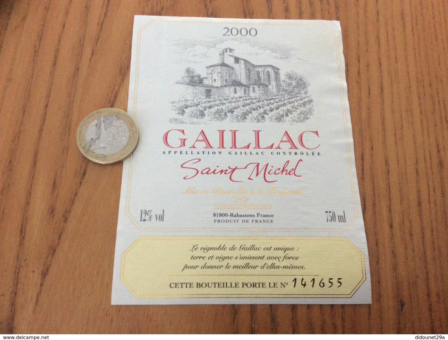 Etiquette De Vin 2000 Numéroté «GAILLAC - Saint Michel - VIGNERONS DE RABASTENS (81)» - Gaillac