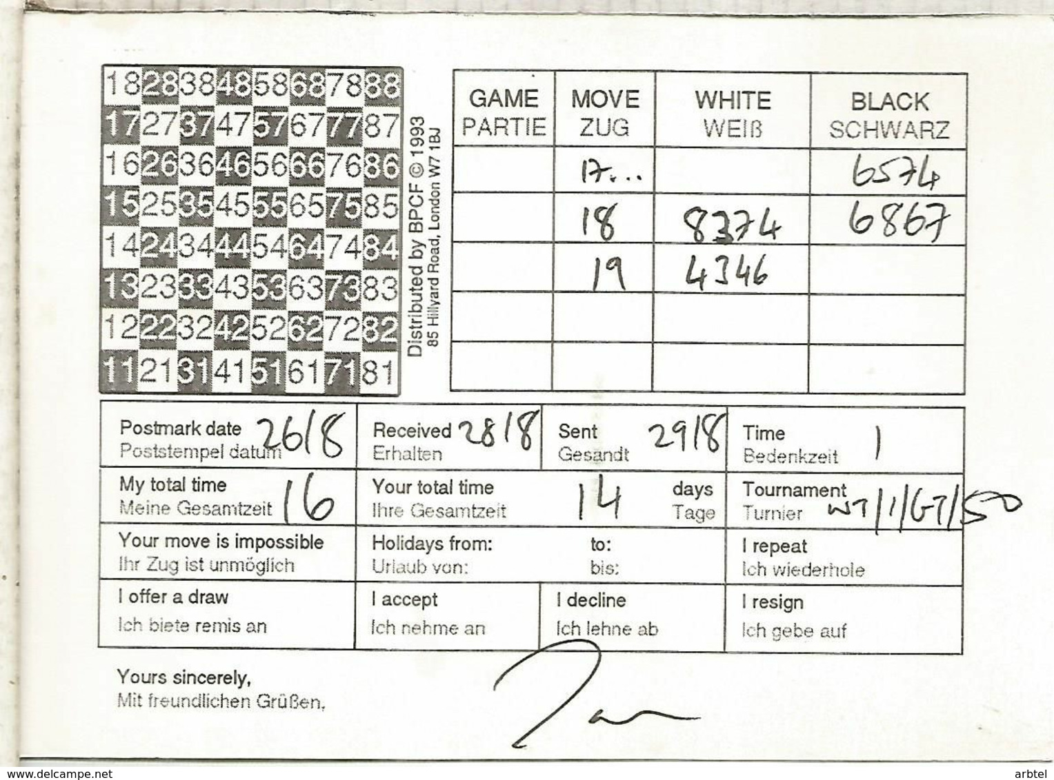 TARJETA AJEDREZ CHESS CARD REINO UNIDO SELLO MACHIN - Machins