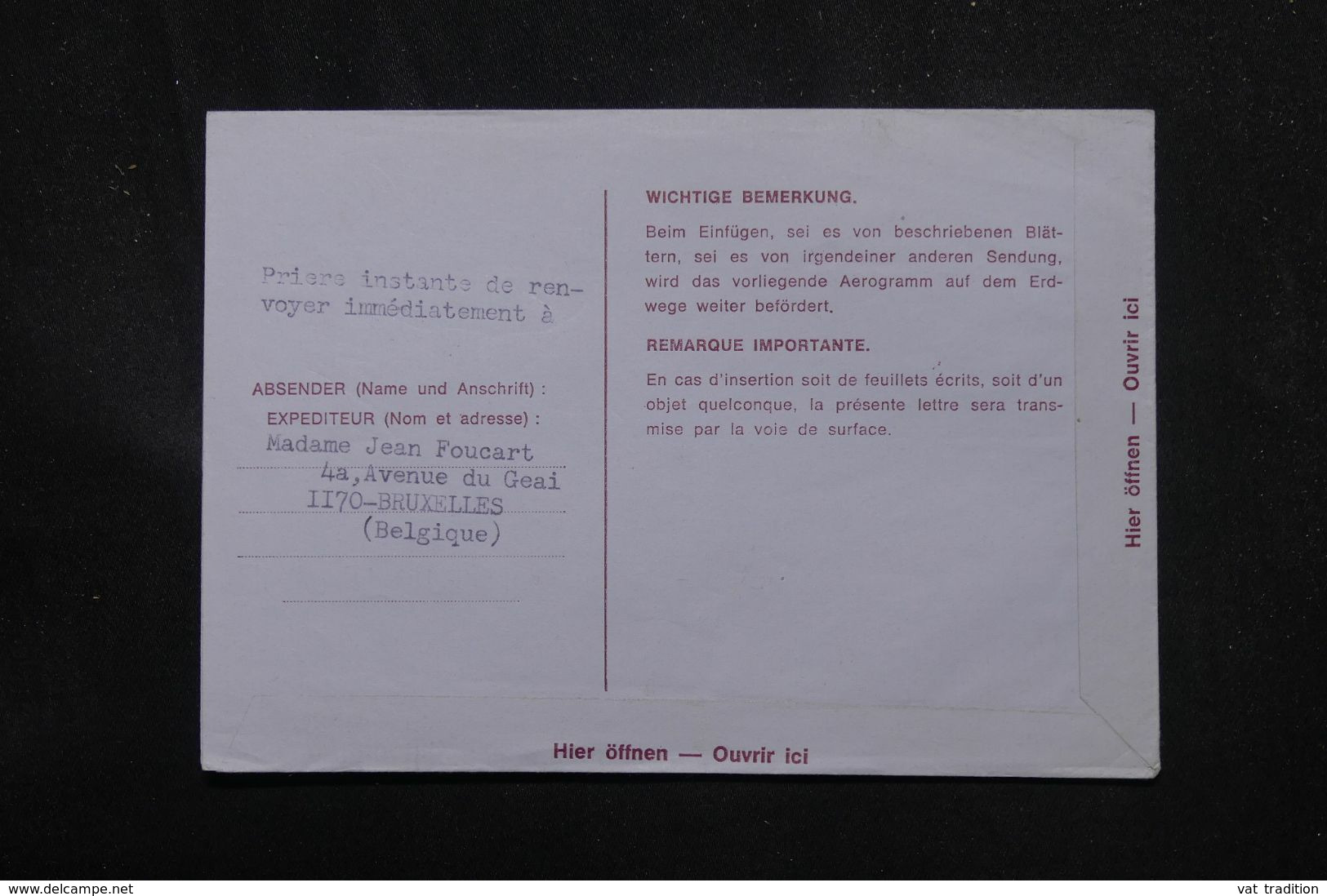 BELGIQUE - Aérogramme Par 1er Vol Bruxelles / Douala En 1972  - L 70365 - Aerograms