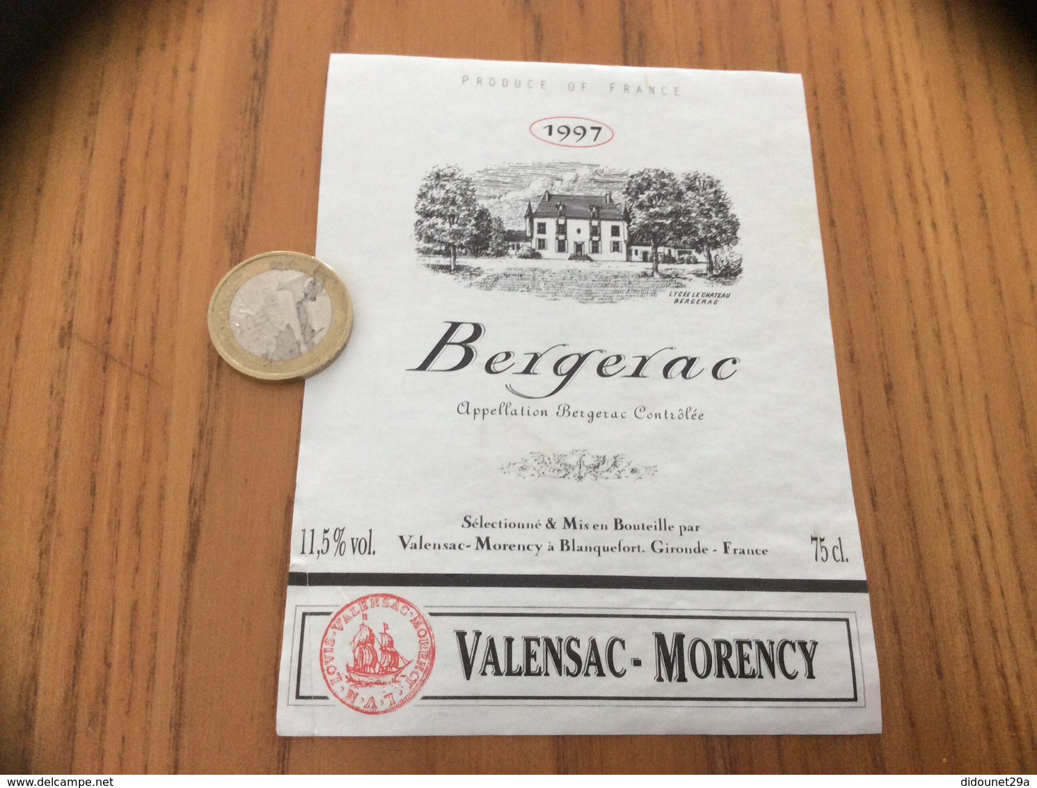 Etiquette Vin 1997 «BERGERAC - VALENSAC MORENCY - BLANQUEFORT (33)» - Bergerac