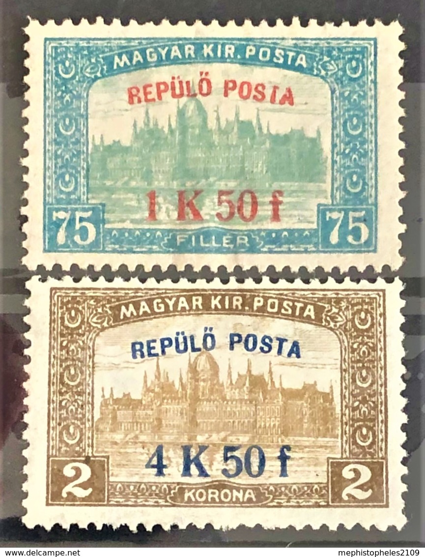 HUNGARY 1918 - MLH - Sc# C1, C2 - AirMail / Repülö Posta 75f 2K - Nuevos