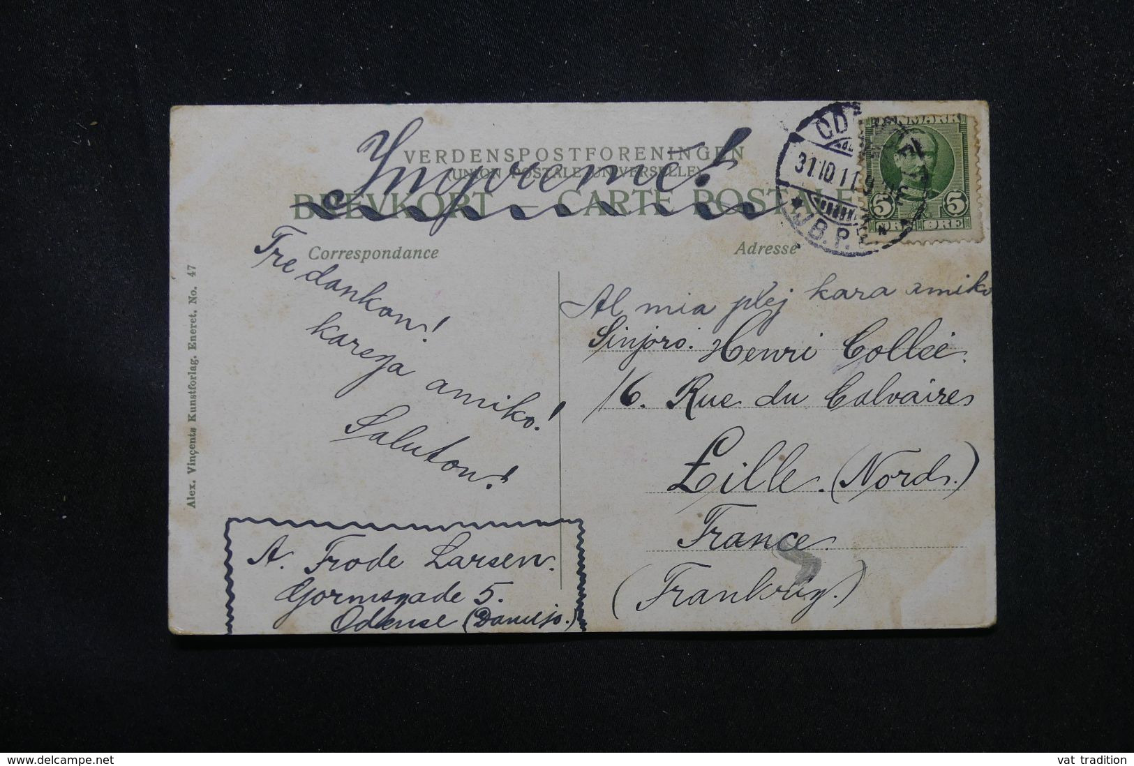 DANEMARK - Affranchissement De Odense Sur Carte Postale Pour La France En 1911 , écrite En Espéranto - L 70406 - Lettres & Documents