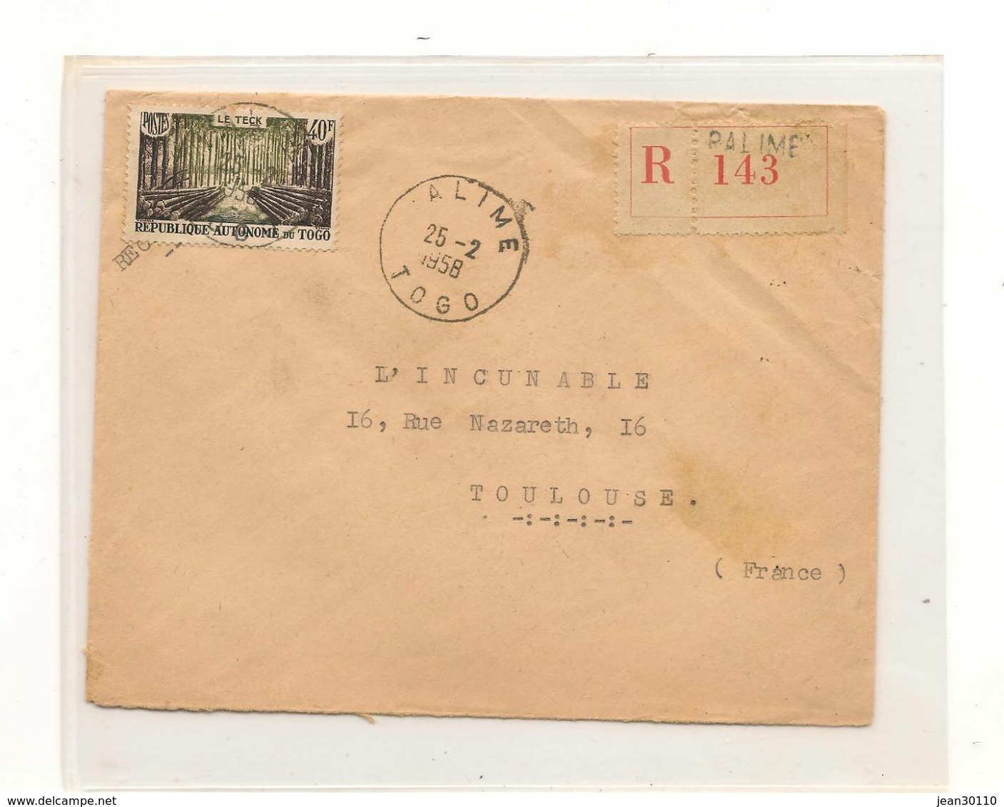 TOGO 25-2-1958 ENVELOPPE DE LOME POUR TOULOUSE - Cartas & Documentos