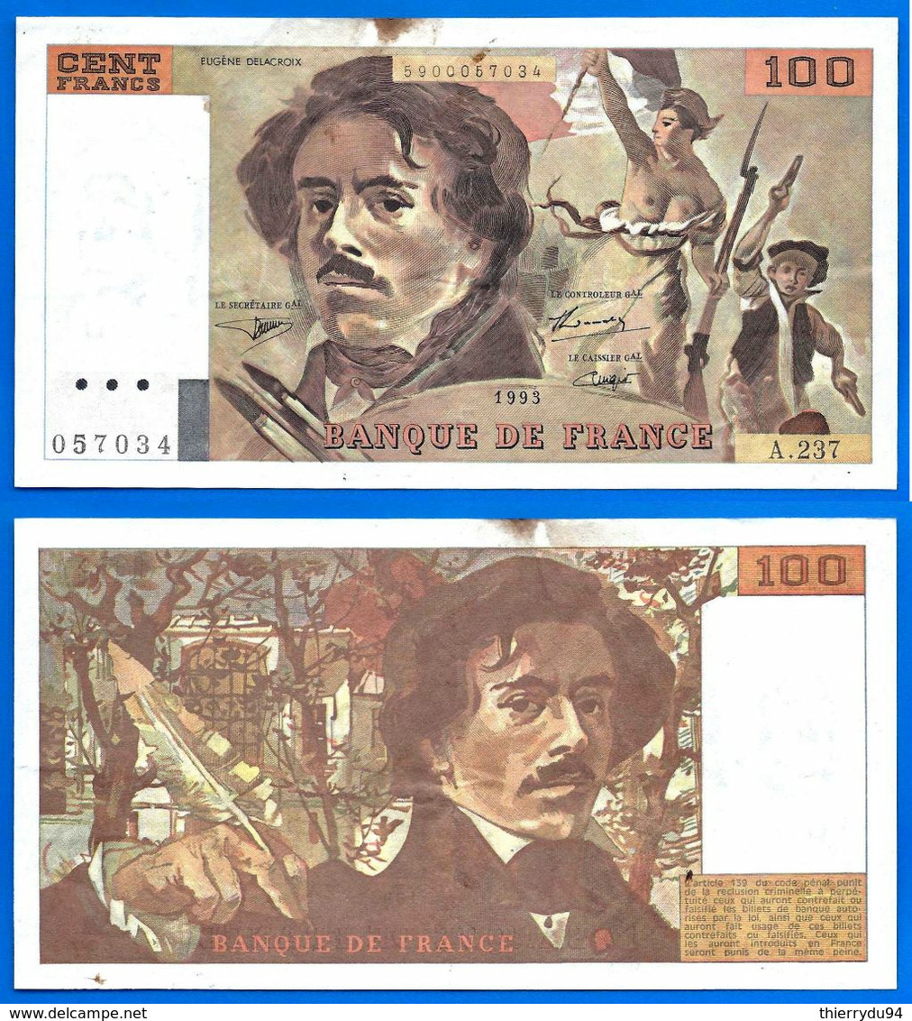 France 100 Francs 1993 Serie A Delacroix Frcs Frs Frc Que Prix + Port Peintre Paypal Bitcoin - Ohne Zuordnung