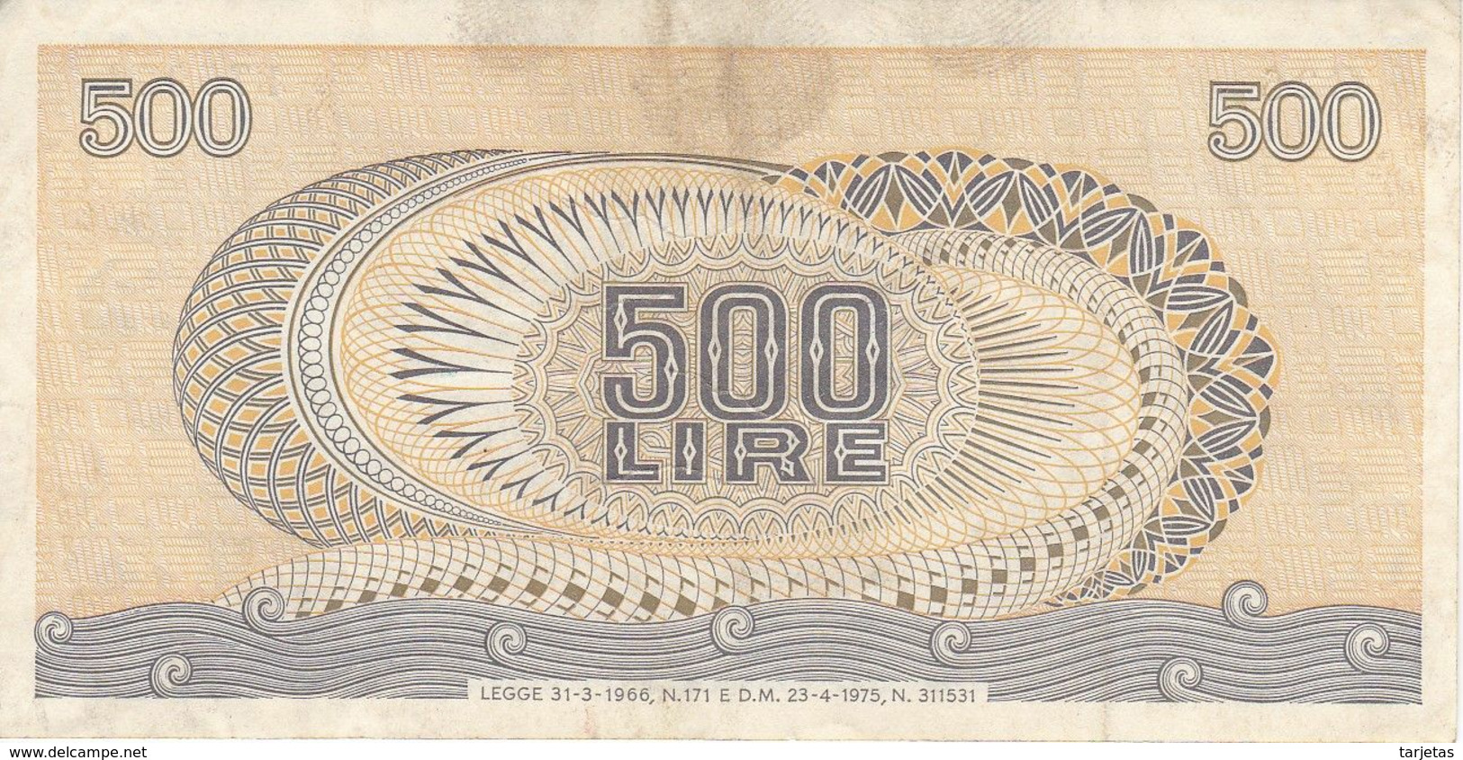 BILLETE DE ITALIA DE 500 LIRAS DEL AÑO 1975 - MEDUSA  (BANKNOTE) RARO - 500 Lire