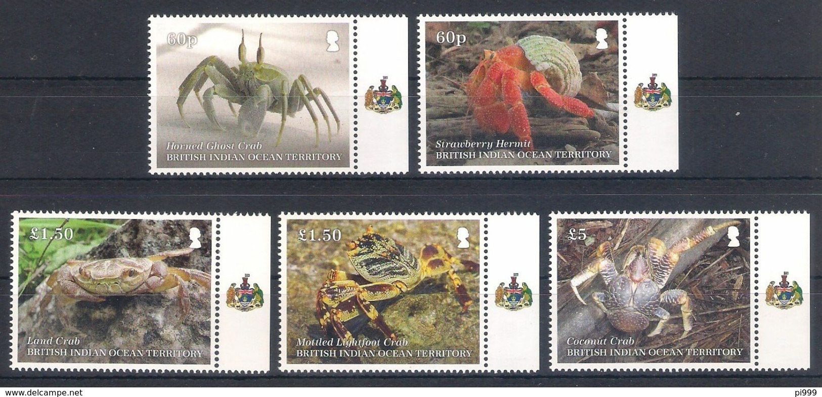 BIOT [2020] Crustaceans / Crabs - Set Of 5 Stamps With Labels (MNH) - As Scan - Crustacés