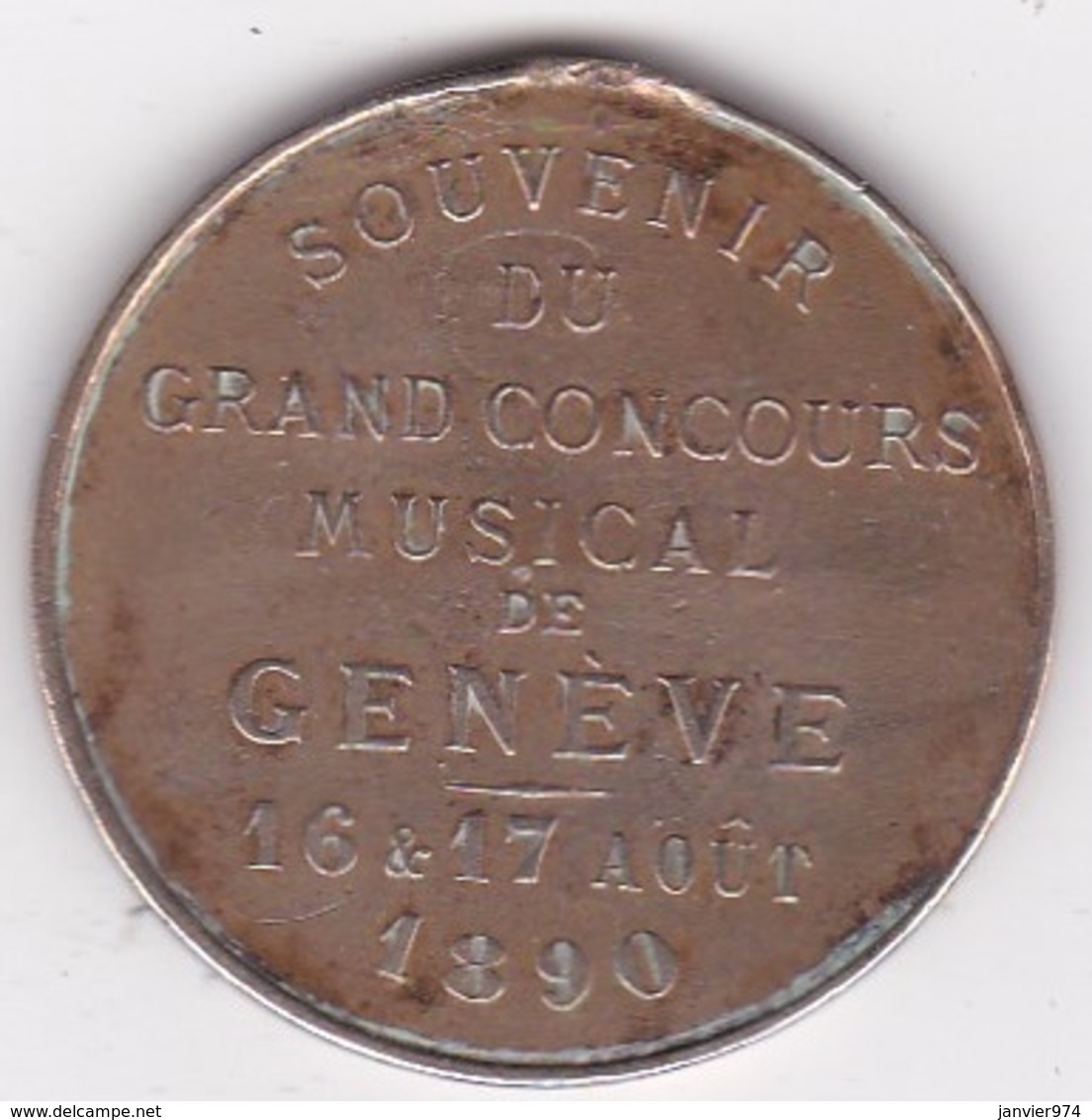 Suisse Médaille Souvenir Du Grand Concours Musical De Genève Aout 1890 - Sonstige & Ohne Zuordnung