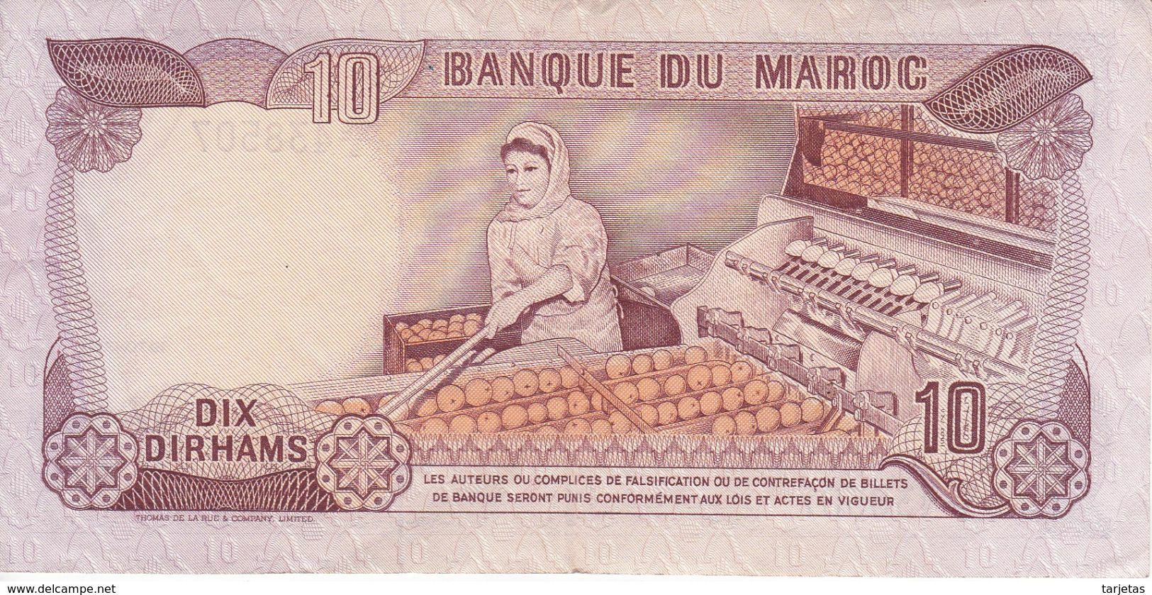 BILLETE DE MARRUECOS DE 10 DIRHAMS DEL  AÑO 1970  (BANKNOTE) - Marruecos