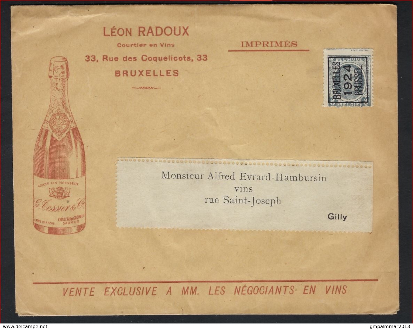 Brief Met Nr. 193 Voorafgestempeld Nr. 104A Met Reclame Voor Wijnen Radoux / Illustratie Fles Champagne Staat Zie Scan ! - Typo Precancels 1922-31 (Houyoux)