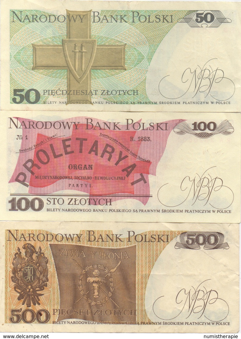 Pologne Poland : Série De 3 Billets : 50 (1988) + 100 (1988) + 500 (1982) Zlotych : TBE TBE BE - Poland