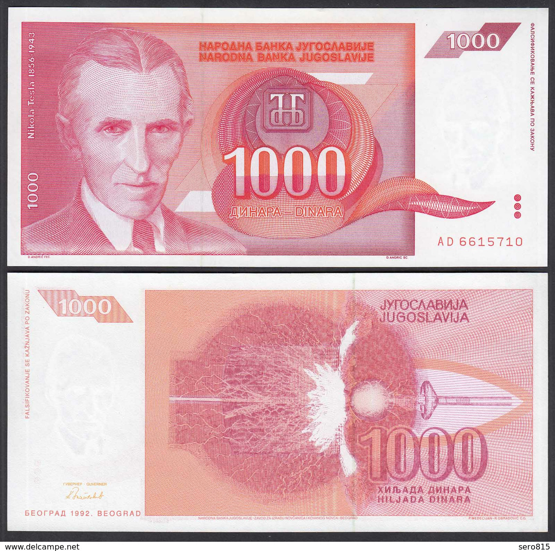 Jugoslawien - Yugoslavia 1000 Dinara 1992 Pick 114 UNC (1)    (26416 - Joegoslavië