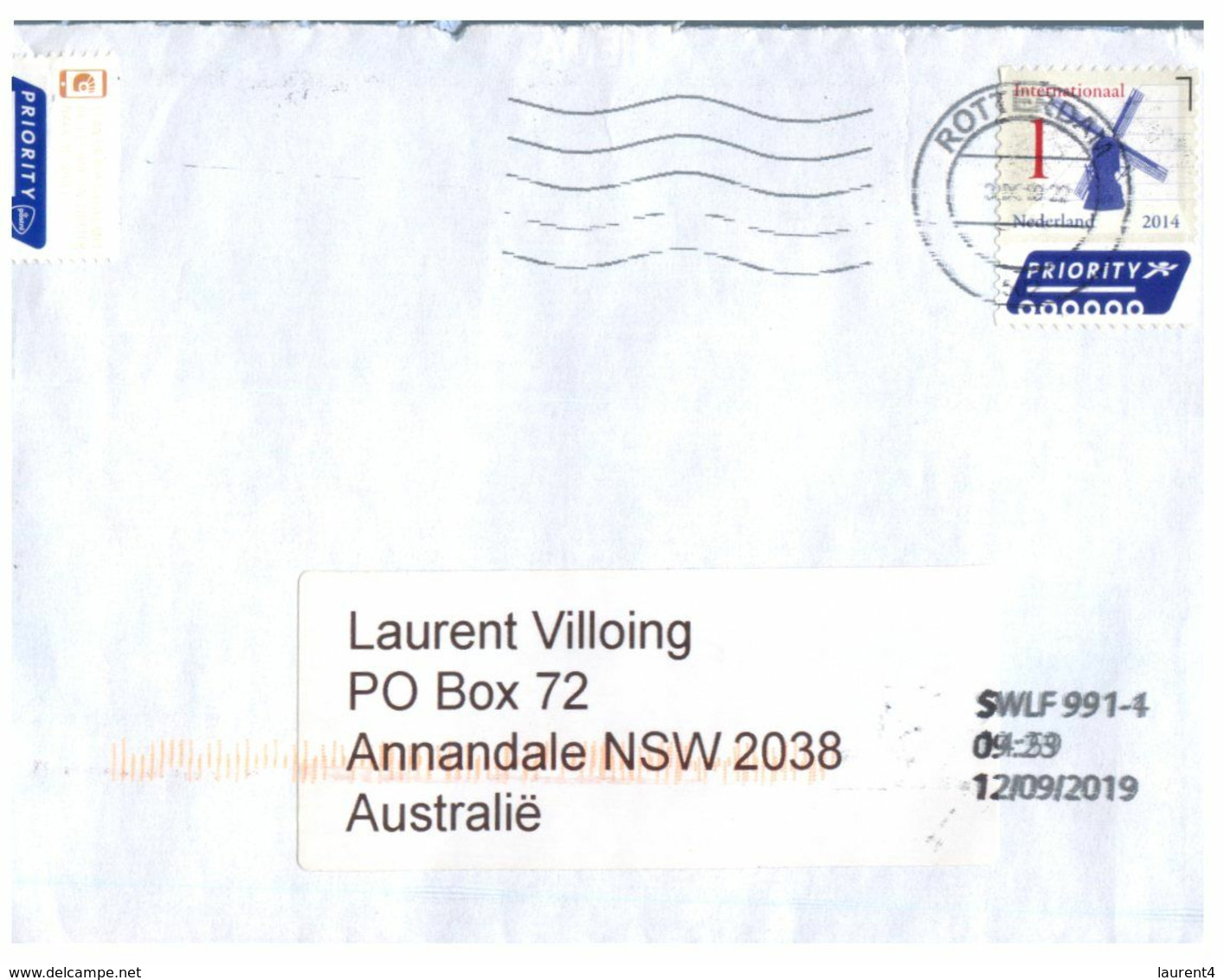 (L 14) Letter Posted From Neterlands To Australia  (windmill Stamp) - Lettres & Documents