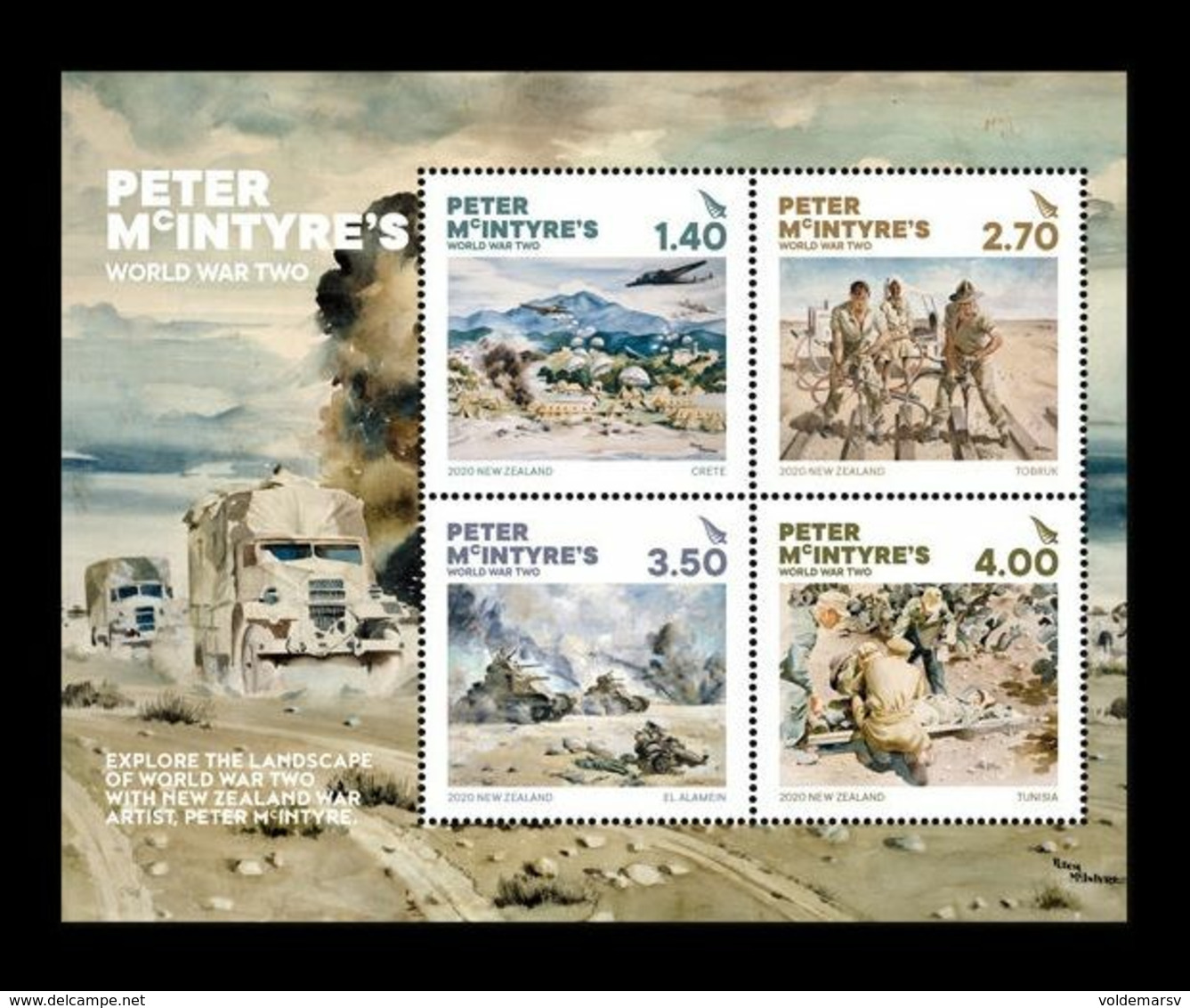 New Zealand 2020 Mih. 3821/24 (Bl.454) World War II In Paintings Of Peter McIntyre MNH ** - Unused Stamps