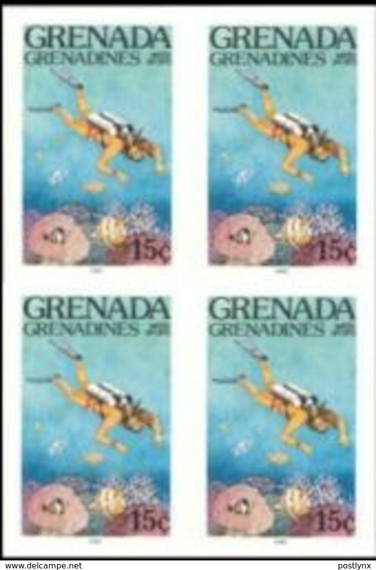 GRENADA GRENADINES 1985 Water Sports Scuba Diving 15c IMPERF.4-BLOCK - Plongée