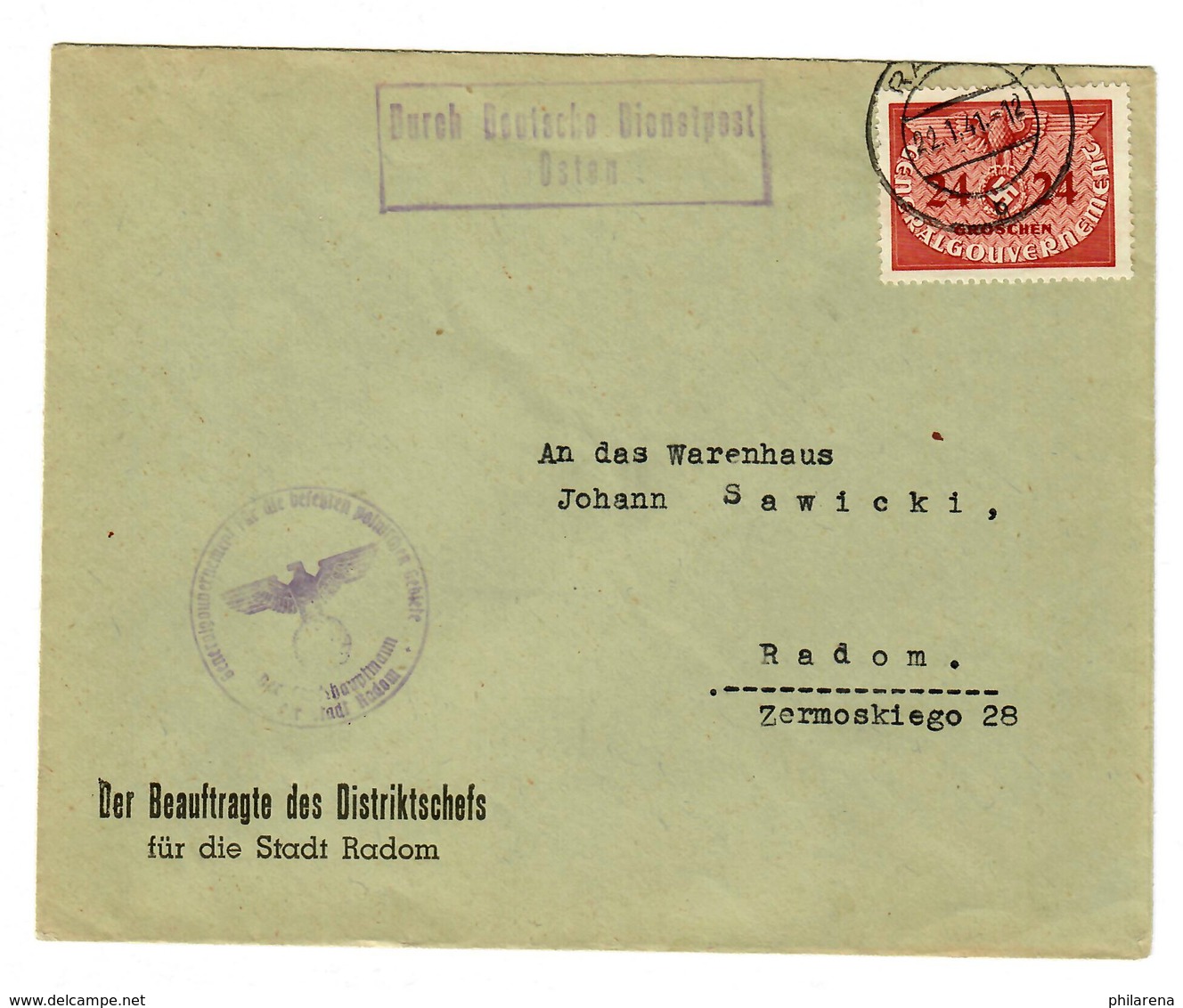 GG 1941: Brief Beauftragter Des Distriktschefs Radom  - Occupation 1938-45