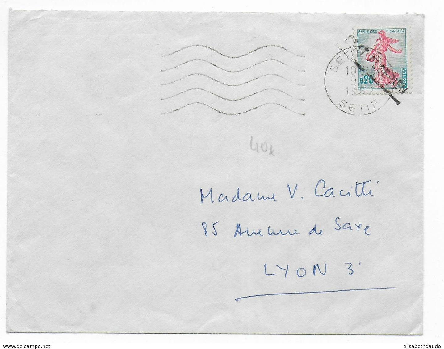 1962 - ALGERIE - ENVELOPPE Avec RARE CACHET "ETAT ALGERIEN" Sur SEMEUSE De SETIF => LYON - Algerien (1962-...)