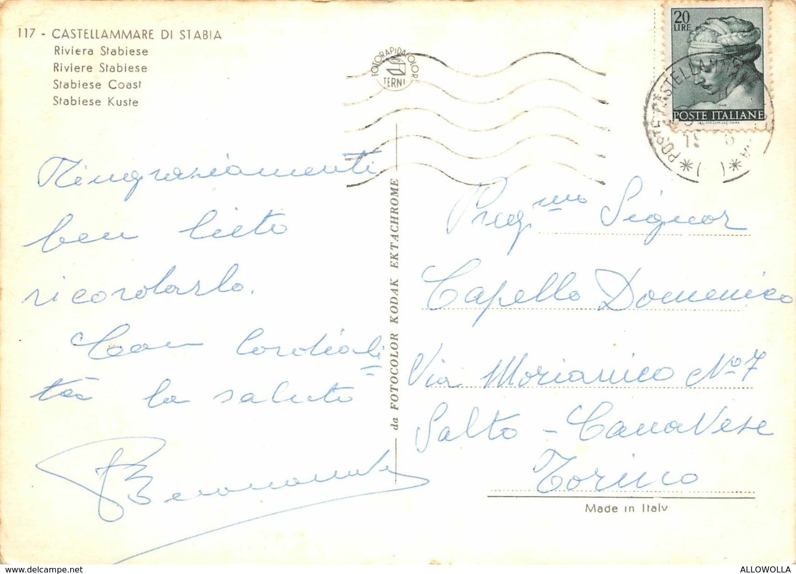 9033 "CASTELLAMMARE DI STABIA-RIVIERA STABIESE" ANIMATA-PORTICCIOLO-MOTOSCAFI- CARTOLINA POSTALE ORIGINALE SPEDITA 1956 - Castellammare Di Stabia