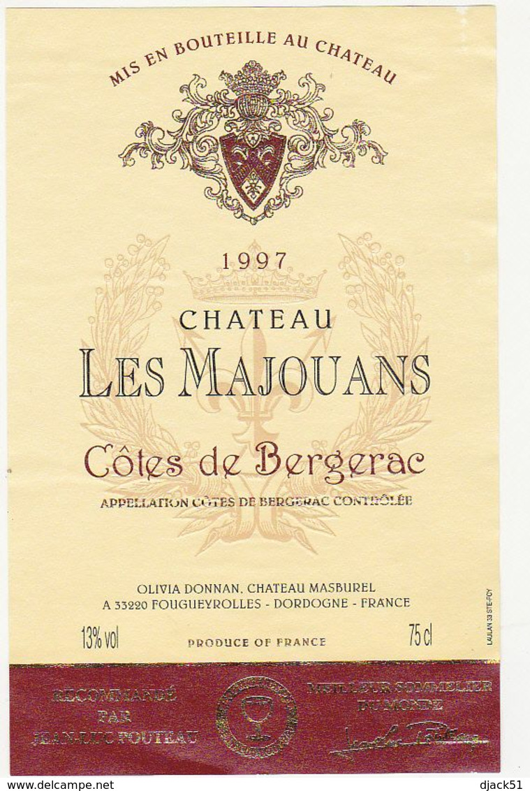 Etiquette Vin / Bergerac / CHATEAU LES MAJOUANS / 1997 - Bergerac