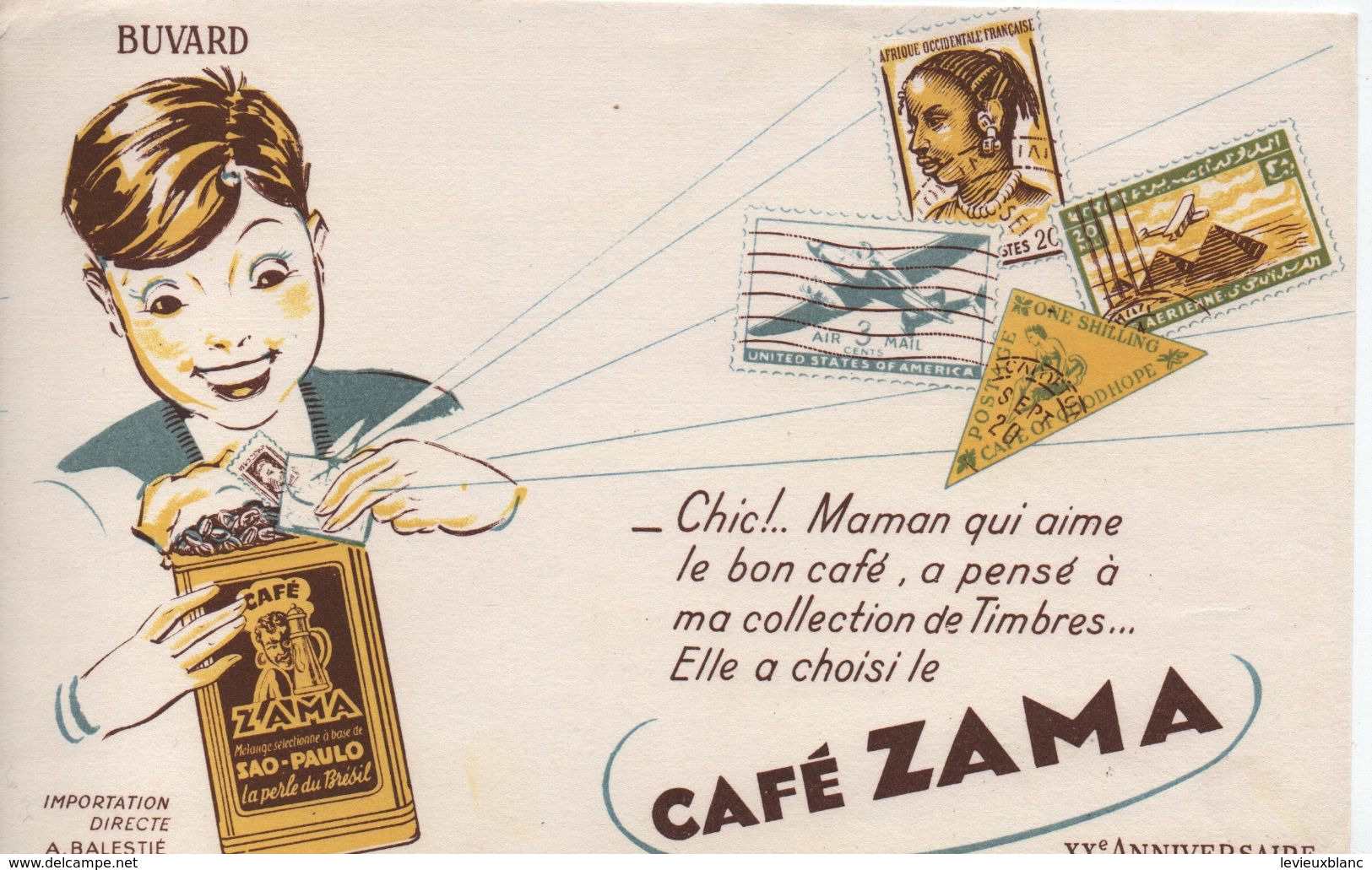 Buvard Publicitaire Ancien/Café/Café ZAMA/Mélange Sélectionné à Base De Sao Paulo/Timbres/Balestié/Vers 1950-60  BUV499 - Café & Thé