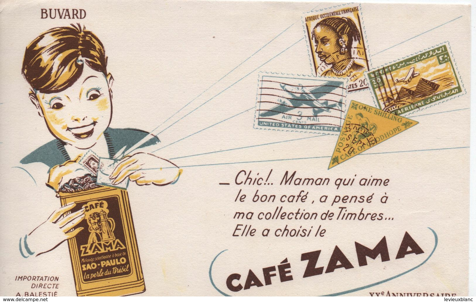 Buvard Publicitaire Ancien/Café/Café ZAMA/Mélange Sélectionné à Base De Sao Paulo/Timbres/Balestié/Vers 1950-60  BUV499 - Café & Té