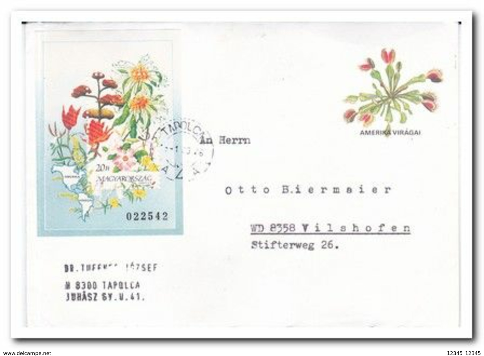 1991, Letter From Tapolca To Vilshofen Germany, Flowers - Lettres & Documents