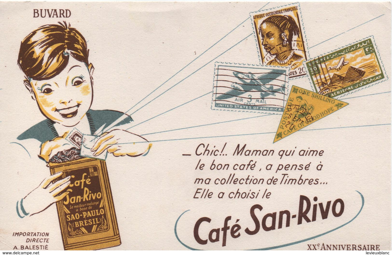 Buvard Publicitaire Ancien/Café/Café SAN-RIVO/collection De Timbres/Chic ! Maman.../Balestié/PARIS/Vers 1950-60   BUV505 - Café & Té