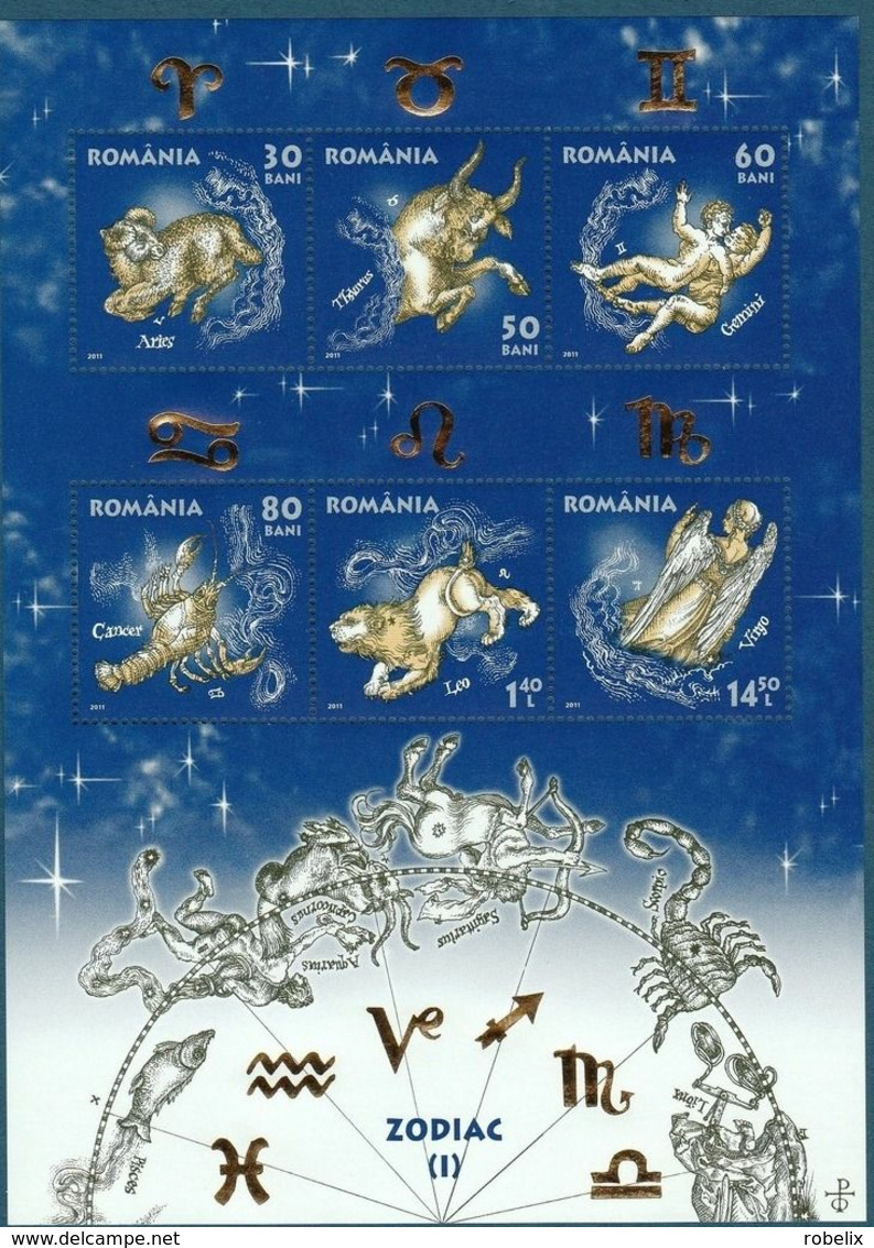 ROMANIA 201I   ZODIAC Signs ( I )- Set 6 Stamps+ S/S   MNH ** (2 Scans) - Astrology