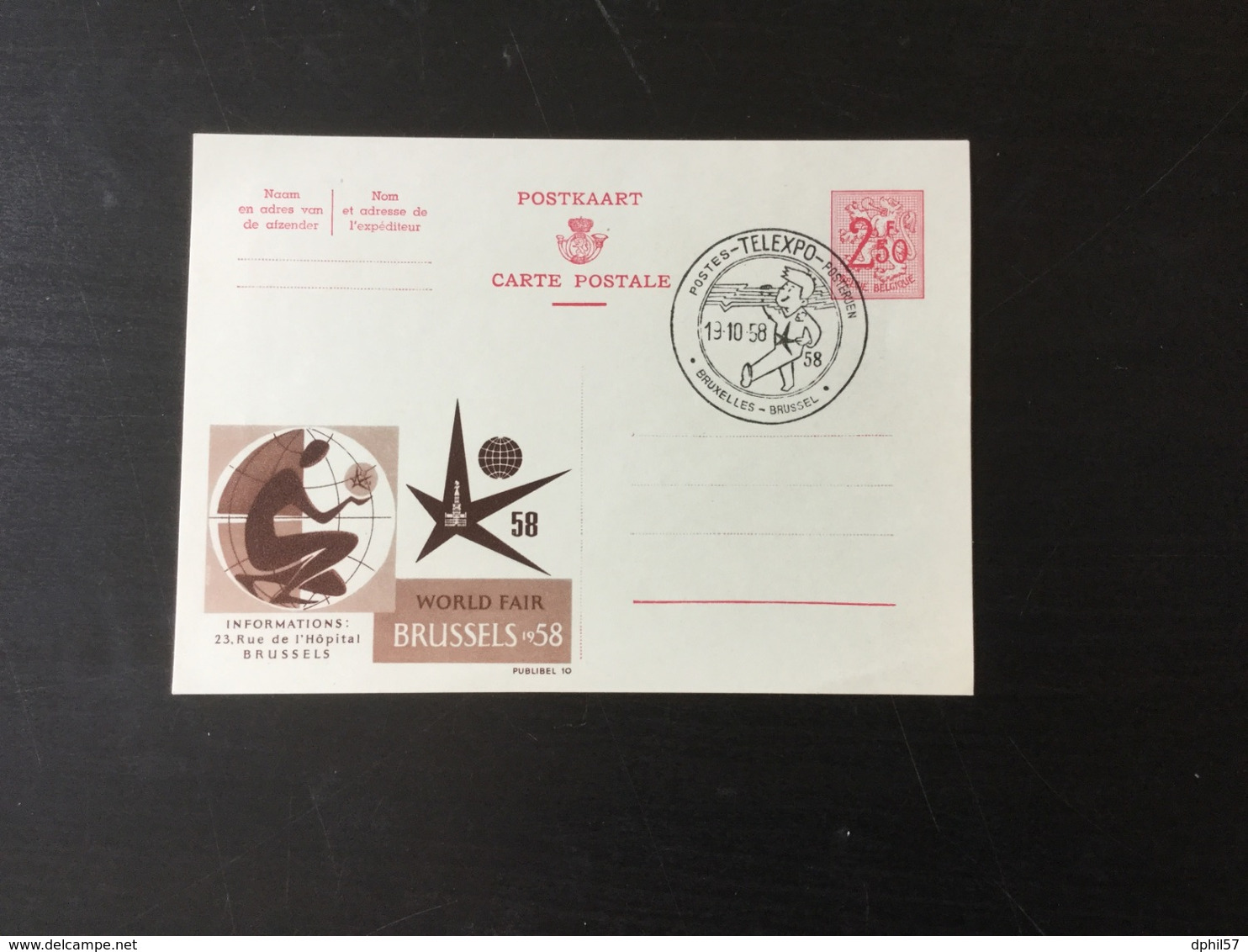 Expo 58 : Carte Publibel Internationale N°10 Avec Cachet Temporaire - Publibels