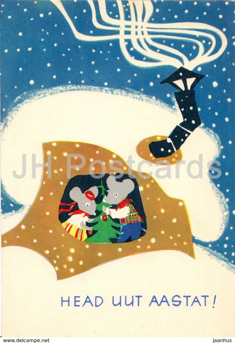 New Year Greeting Card By M. Fuks - Mouse House - Fir Tree - 1967 - Estonia USSR - Unused - Nouvel An