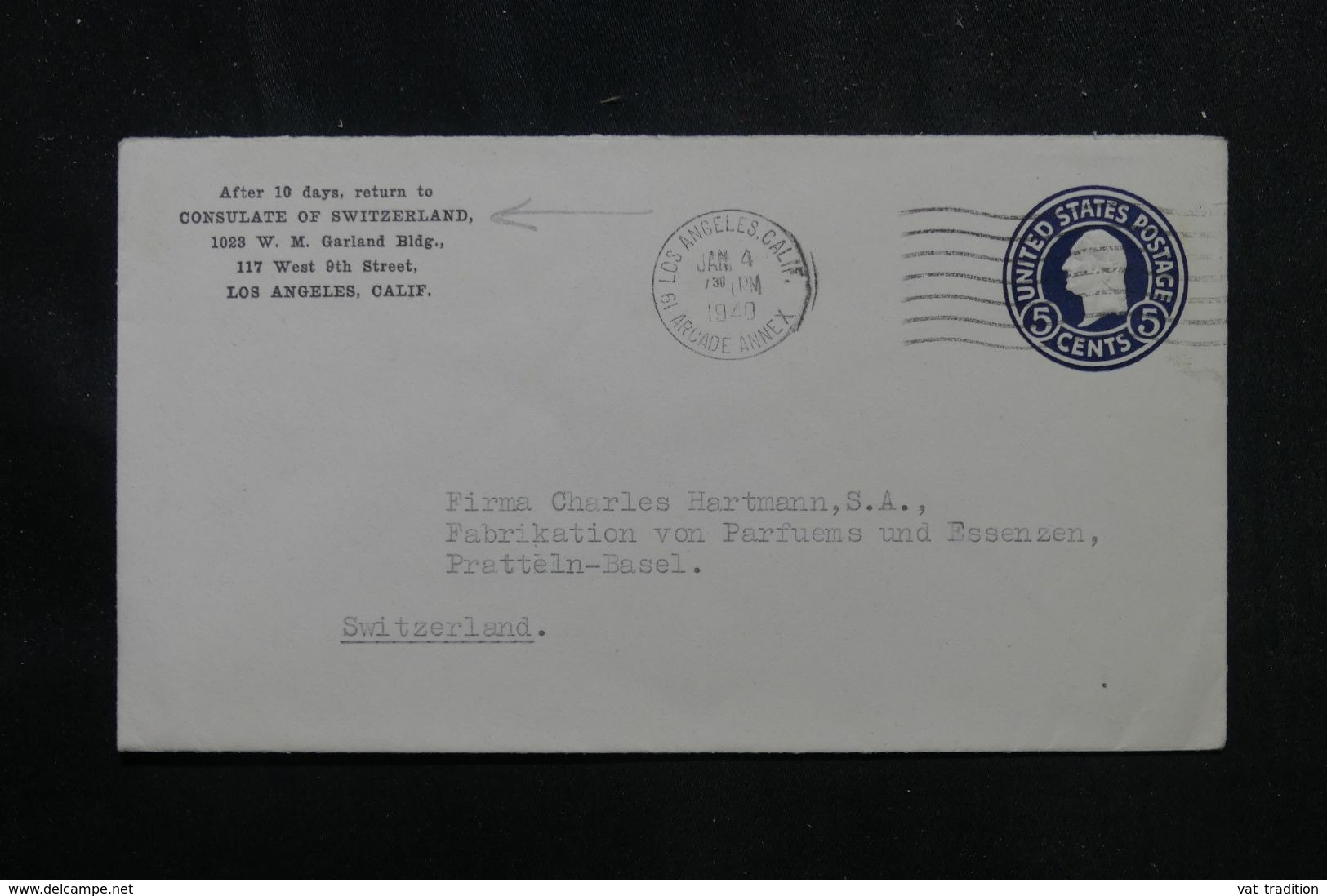 ETATS UNIS - Entier Postal Du Consulat De Suisse De Los Angeles Pour La Suisse En 1940 - L 70683 - 1921-40