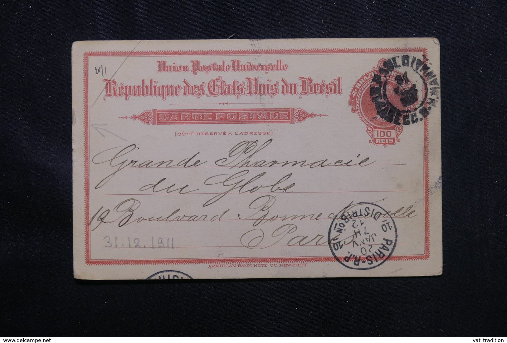 BRÉSIL - Entier Postal De Sao Paulo Pour La France En 1912 - L 70685 - Entiers Postaux