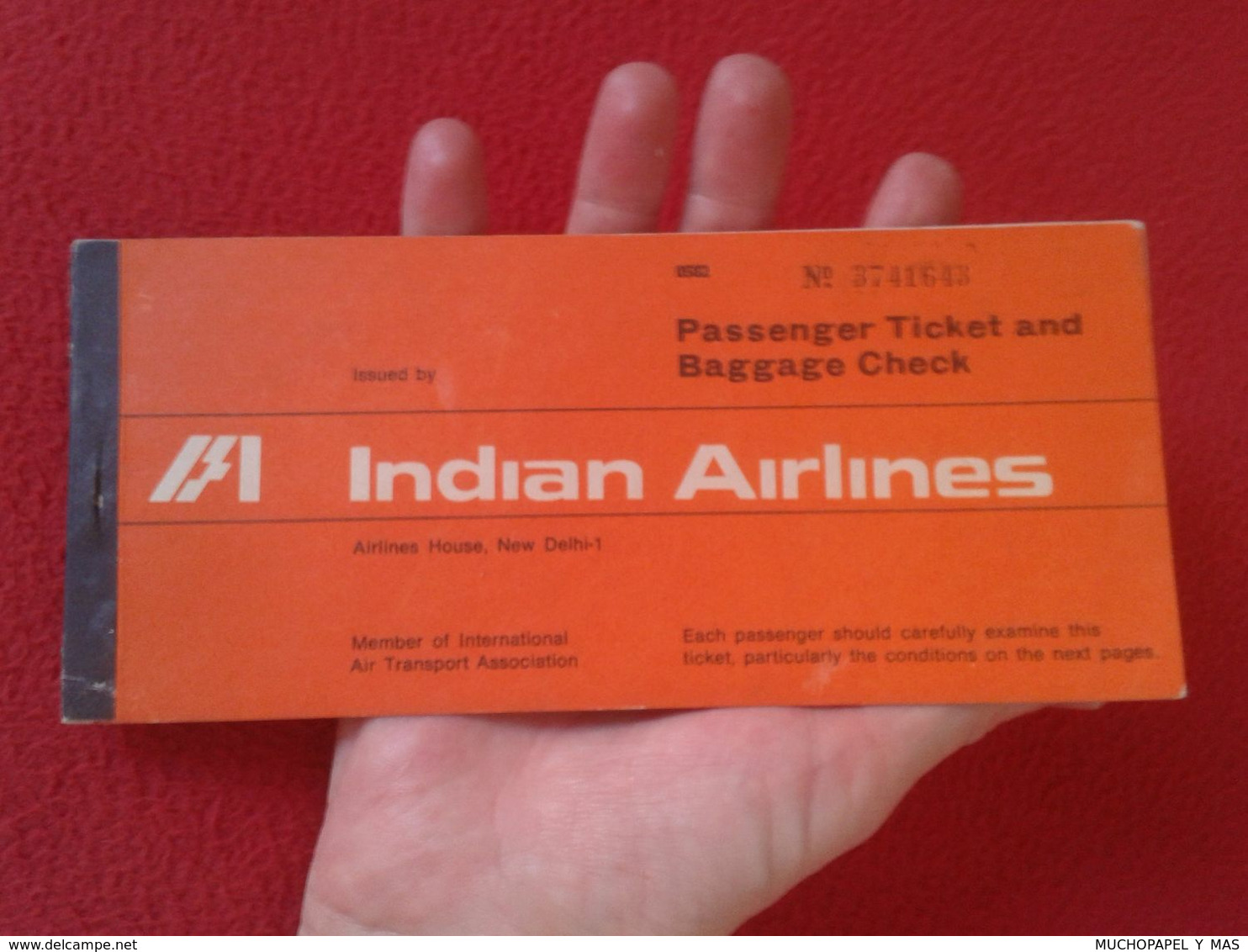 ANTIGUA TARJETA DE EMBARQUE...PASSENGER TICKET AND BAGGAGE CHECK CHEKING AIR LINES INDIA LINEAS AÉREAS INDIAN AIRLINES.. - Boarding Passes
