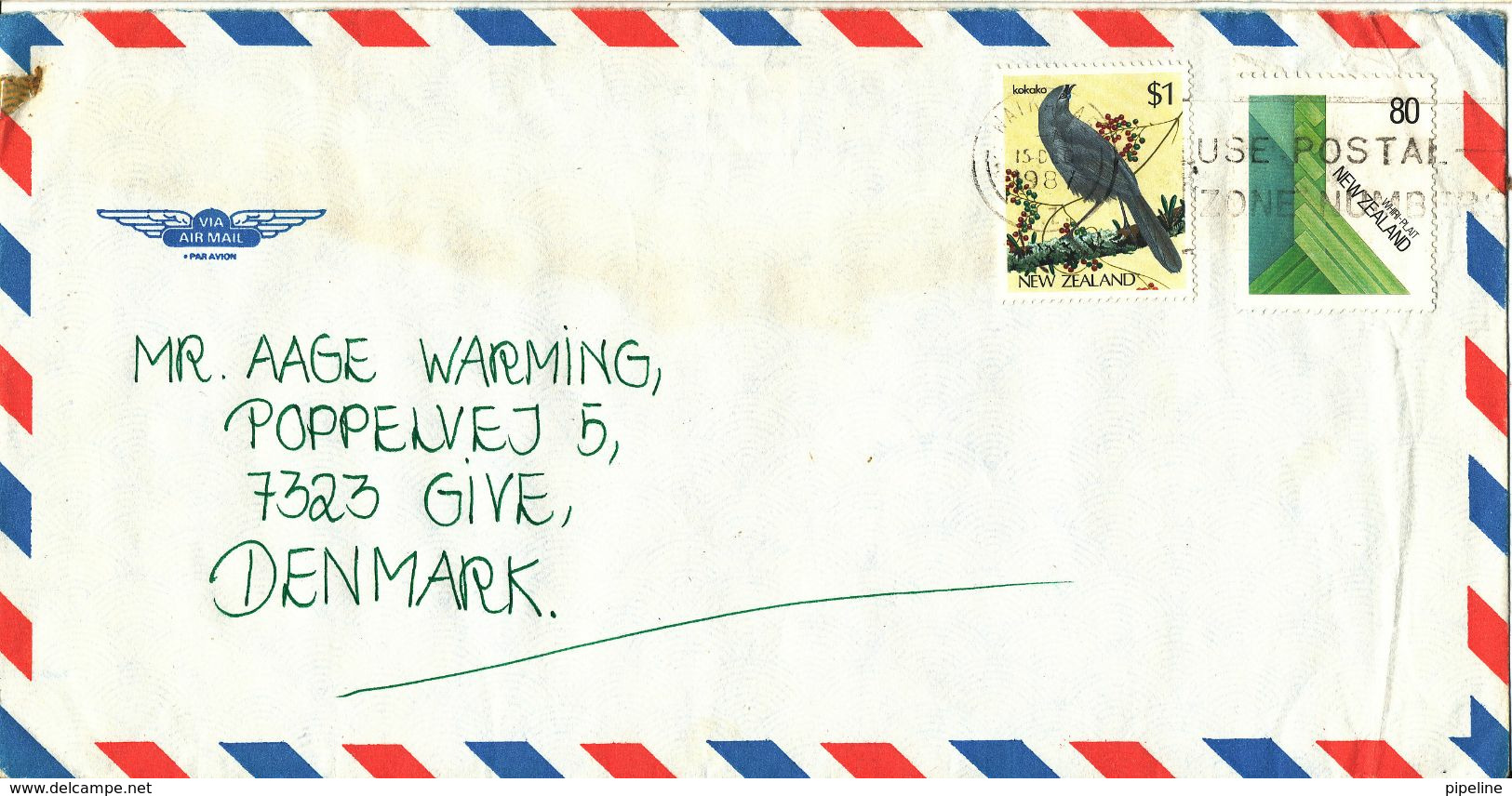 New Zealand Air Mail Cover Sent To Denmark 15-12-1987 BIRD - Airmail