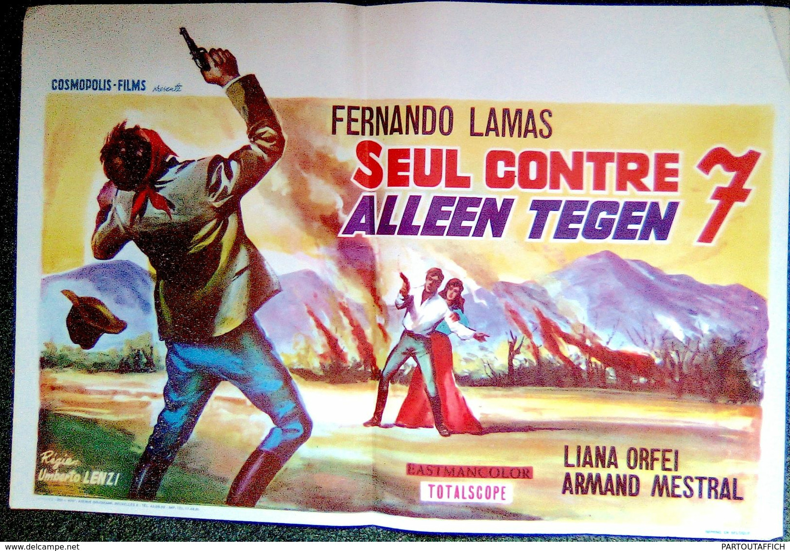Aff Orig Ciné Belge SEUL CONTRE 7 Fernando Lamas 1962 35X52cm - Plakate & Poster