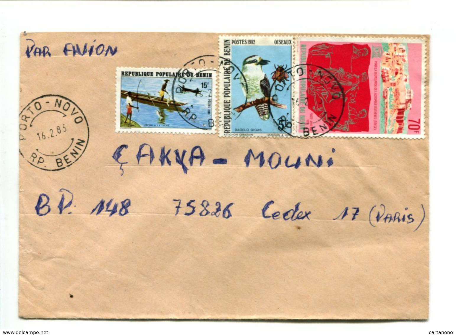 BENIN PORTO NOVO - Affranchissement 70F + 5f + 15f Sur Lettre Par Avion Pêche Oiseaux UNESCO - Benin - Dahomey (1960-...)