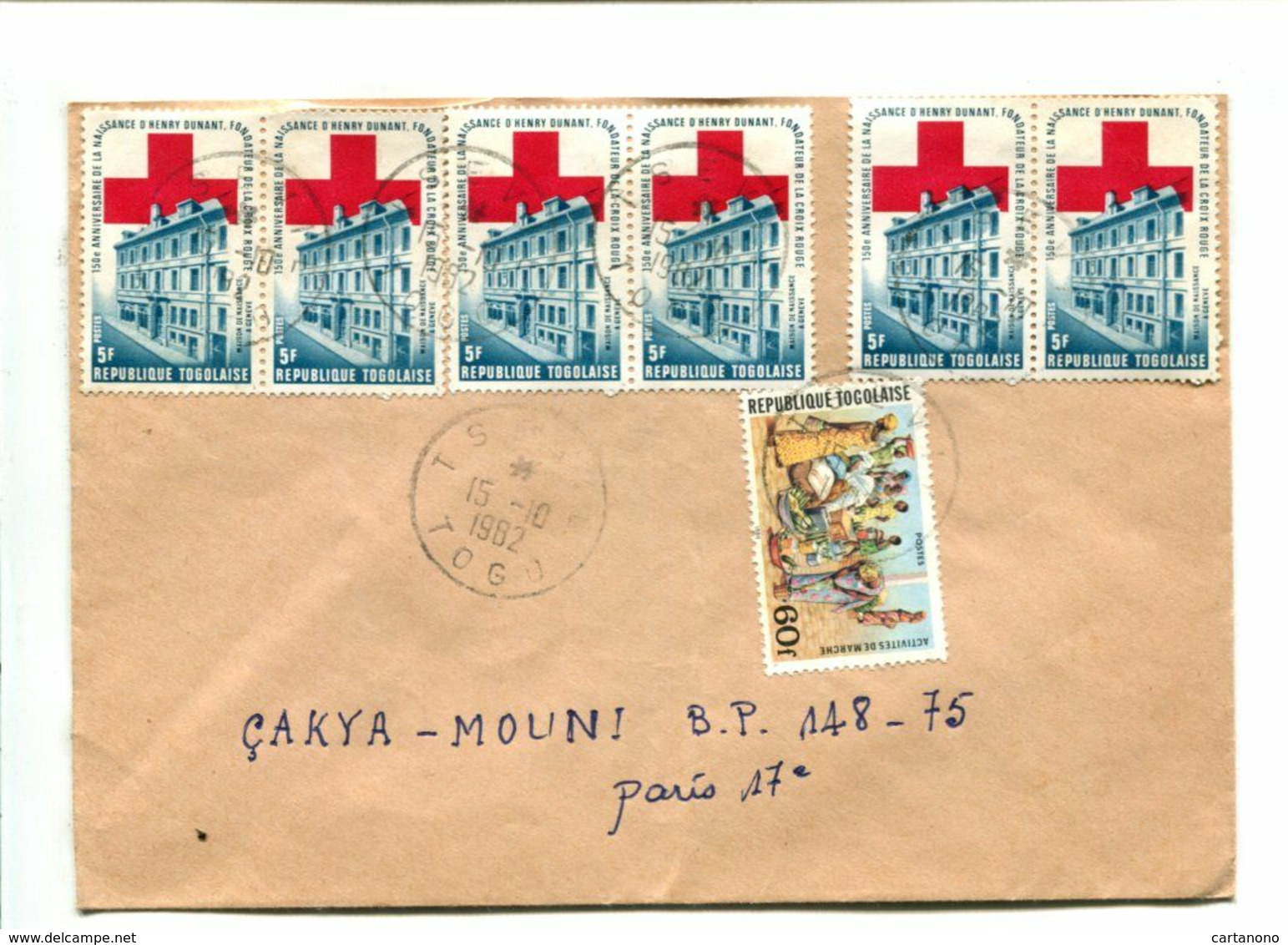 CROIX ROUGE -TOGO  - Affr. Multiple Sur Lettre 6 X 5f. 150e An. De La Naissance D'Henry DUNANT - Croix-Rouge