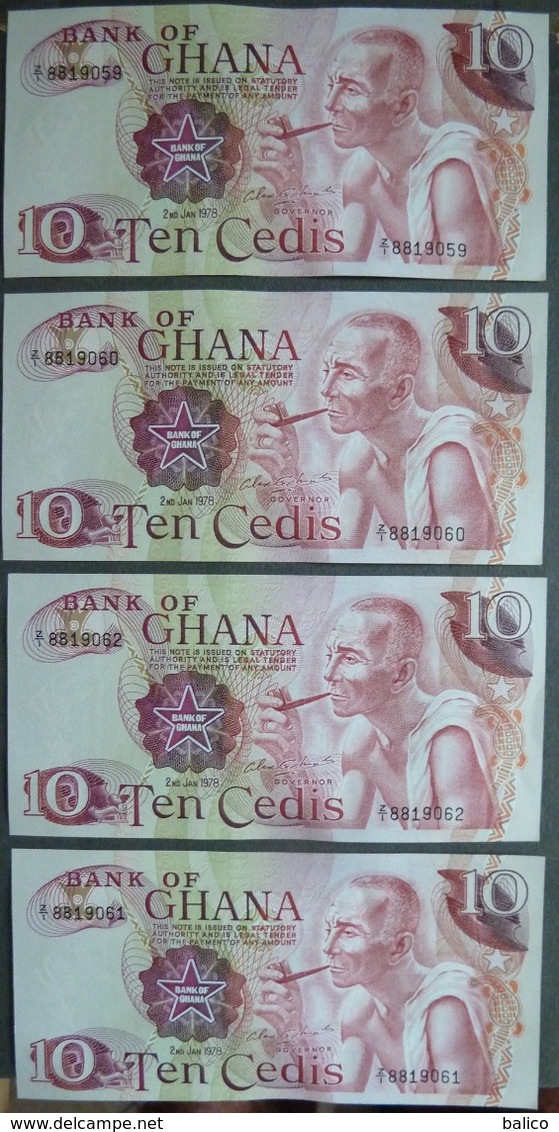 4 BILLETS  BANK OF GHANA - TEN CEDIS  1978  ( NEUF ) - Ghana