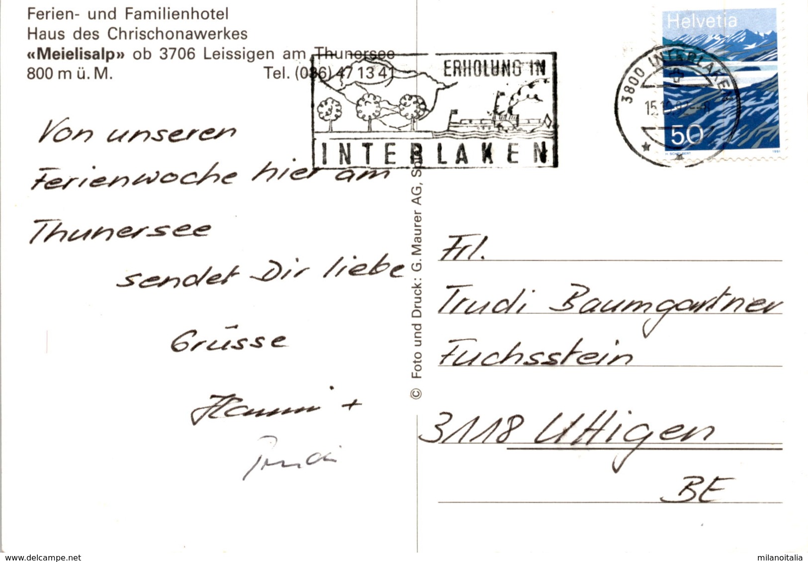 Ferien- Und Familienhotel "Meielisalp" Ob Leissigen Am Thunersee * 15. 10. 1992 - Leissigen