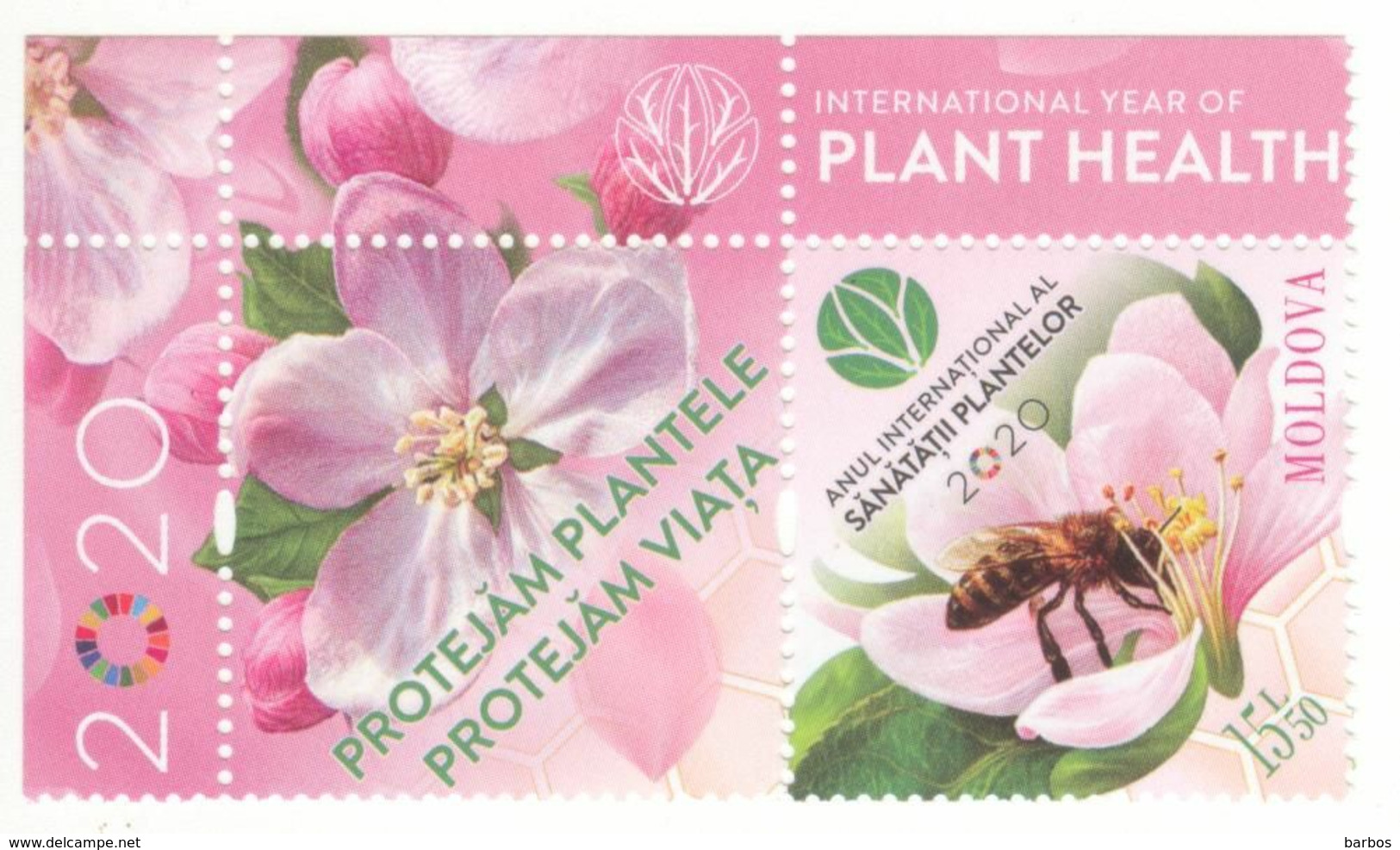 2020 , Moldova , Moldavie , UNO: 2020 - International Year Of Plant Health , 1 V. , Insectes , Flowers , Bees ,  MNH - Moldova