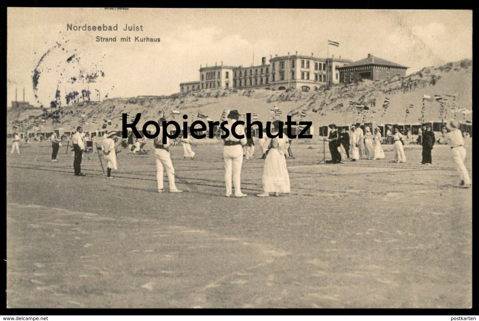 ALTE POSTKARTE NORDSEEBAD JUIST STRAND MIT KURHAUS TENNIS 1913 STRANDKORB Beach Chair Ansichtskarte Postcard AK Cpa - Juist